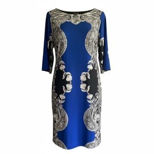Enfocus Studio Women’s Royal Blue, White, Black Symmetrical Dress Size 8